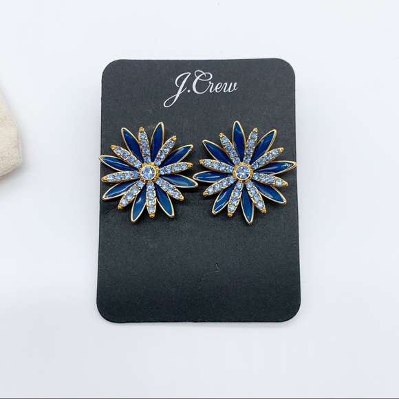 J. Crew Pave Daisy Stud Earrings Blue - Picture 3 of 6